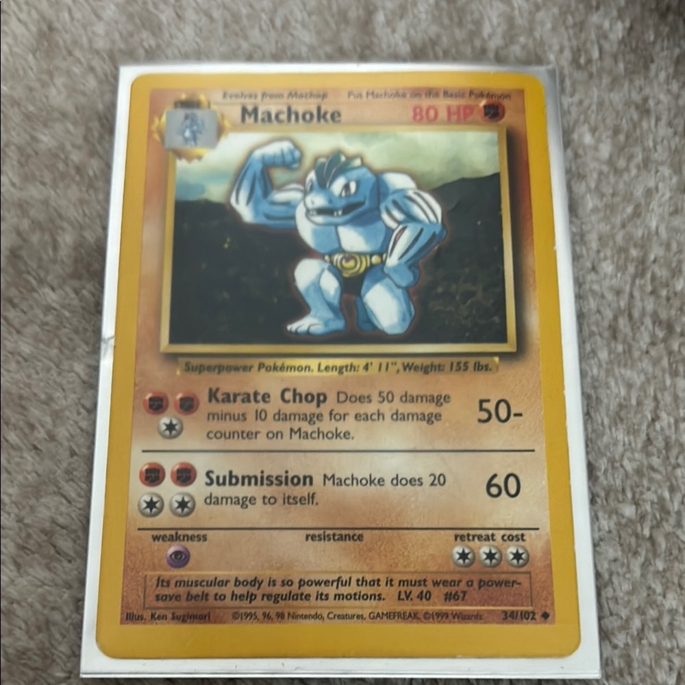Machoke Pokémon Card - Blue and Yellow
